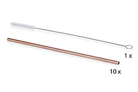 Pailles inox Cuivre 21,4cm - 10 pces + Brosse